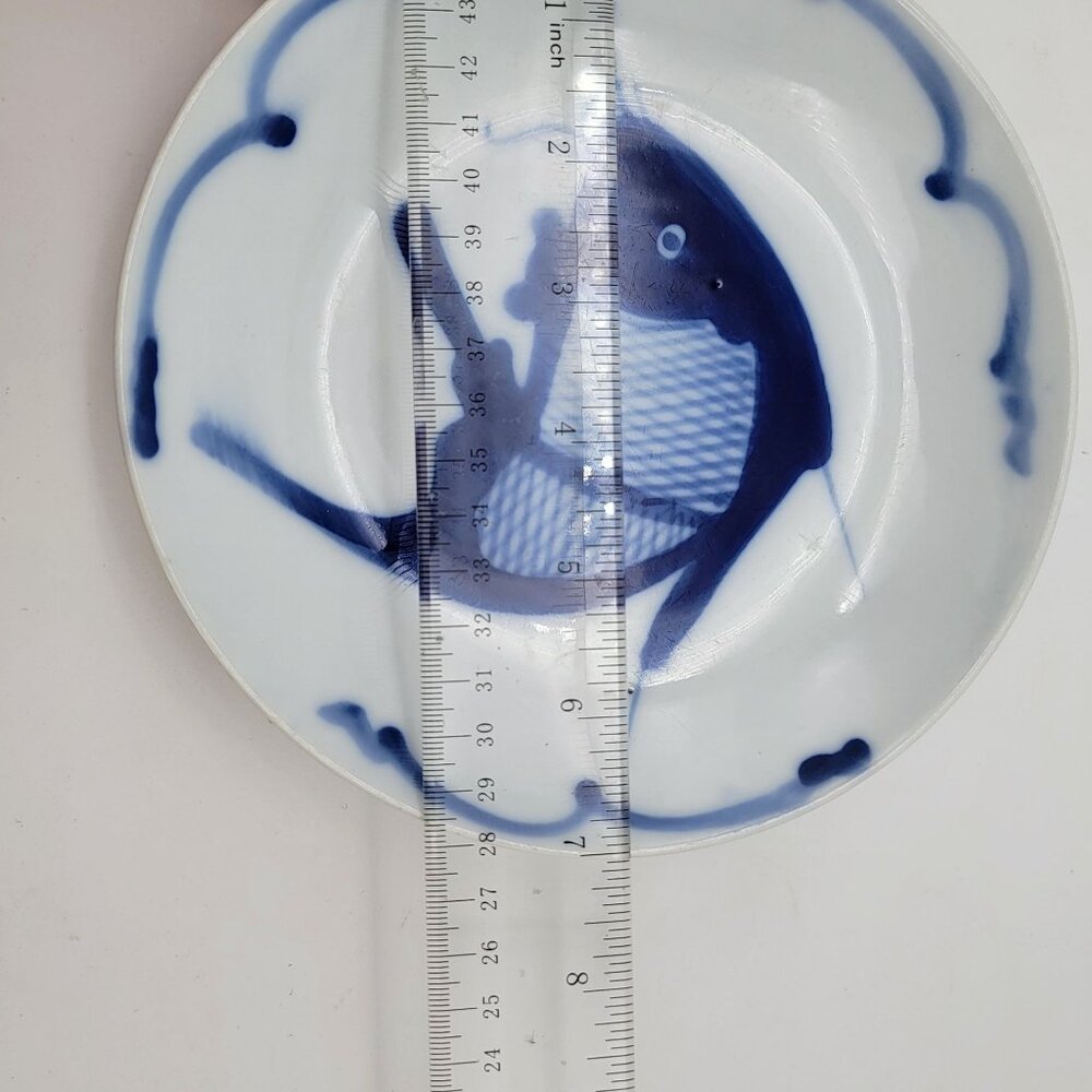 Blue & White Fish Porcelain Plates Set Of 2 - Picture 6 of 6